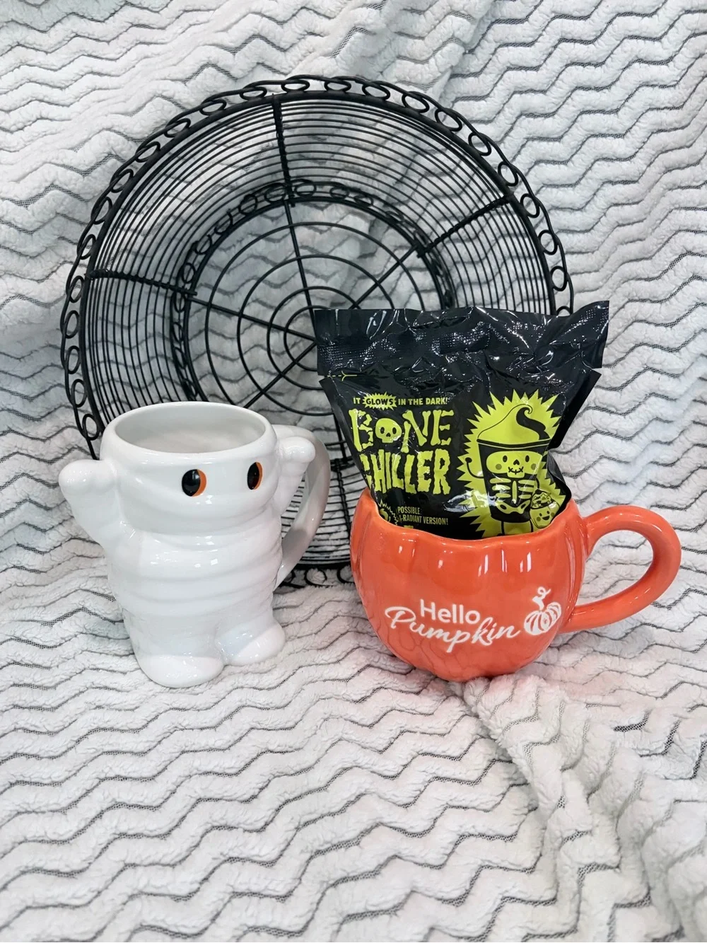 Hello Pumpkin Orange Ceramic Mug with White Ghost Accent Mug